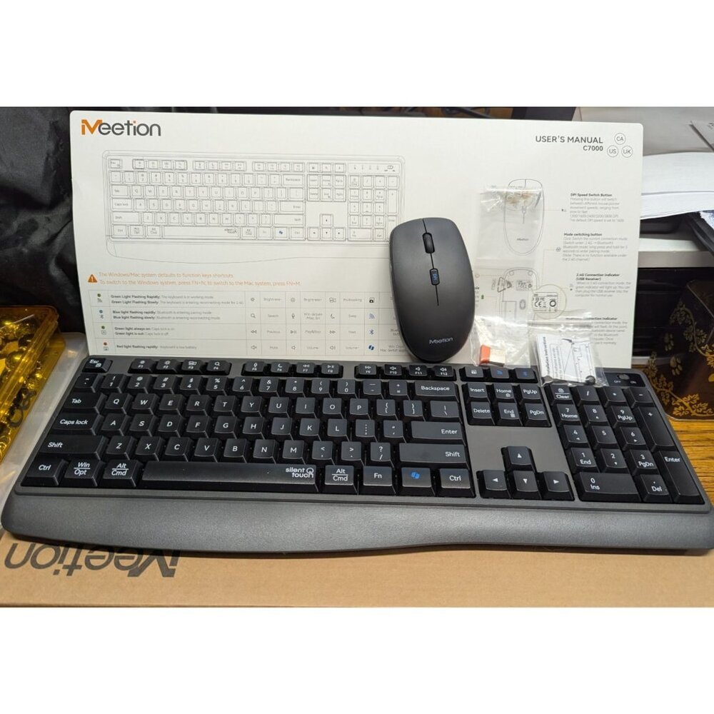 Meetion Wireless Keyboard Mouse Combo Bluetooth C7100G 2.4GHz Black Easy Connect